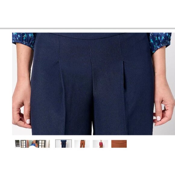 Isaac Mizrahi Live! Regular Timeless Twill Wide Leg Pants Dark navy L A609795 - Picture 2 of 2